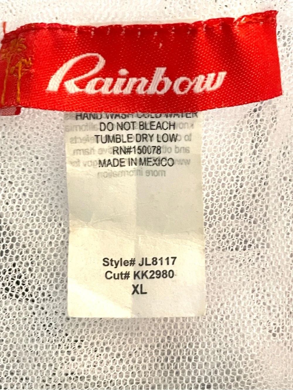 Rainbow White Sheer Mesh Tie Front Bell Sleeve Cover-Up Top XL Y2K Fairycore